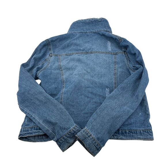 Ci Sono Medium Wash Sherpa-Lined Denim Jacket M Faux Fur Collar Womens - Picture 3 of 5